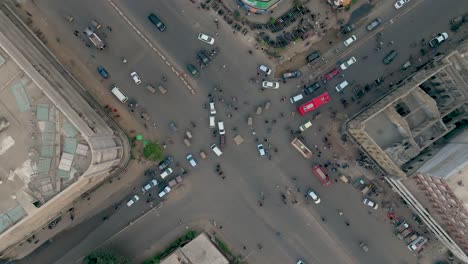 aerial birds eye view of traffic at intersection on ma jinnah road in karachi