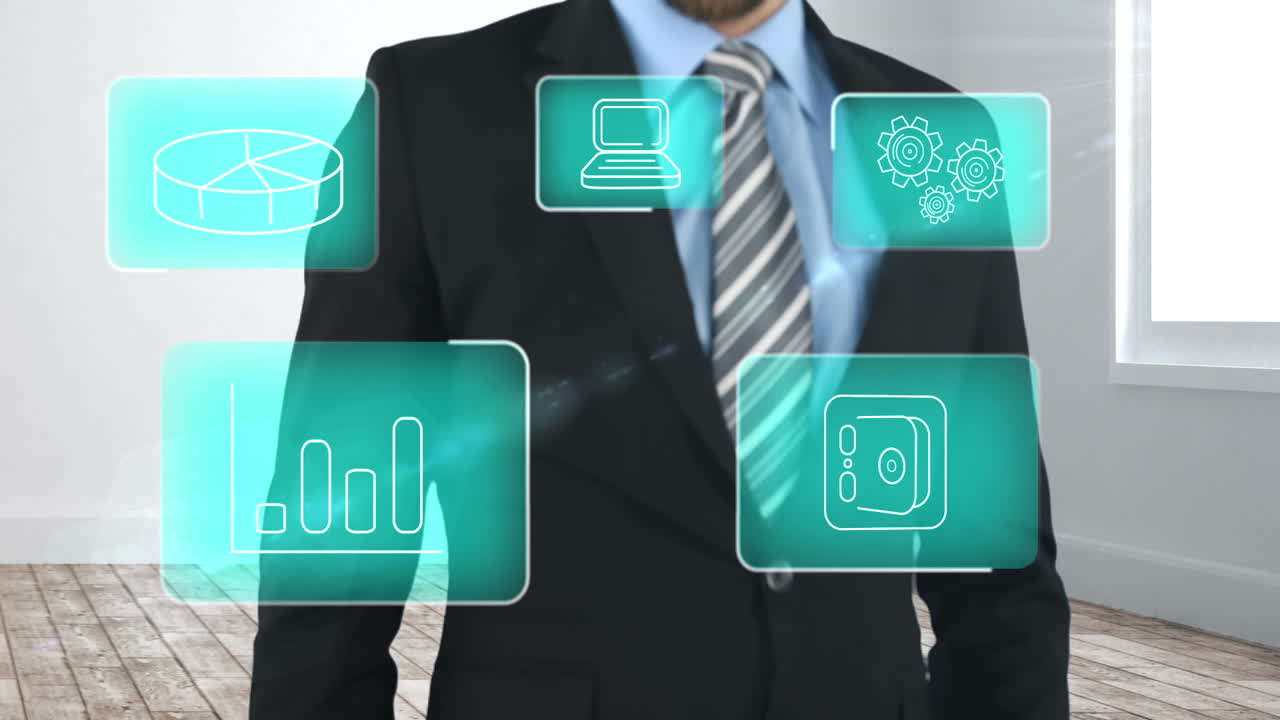 hombre de negocios tocando la pantalla digital