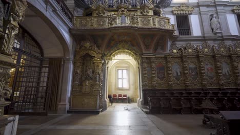 an inside view of a portuguese monastery, called 'santa mafalda de arouca monastery' containing a museum of sacred art within, located in arouca