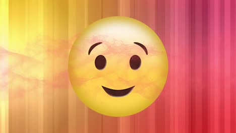 animación digital de la onda digital roja contra el emoji de la cara parpadeante en un fondo de gradiente colorido