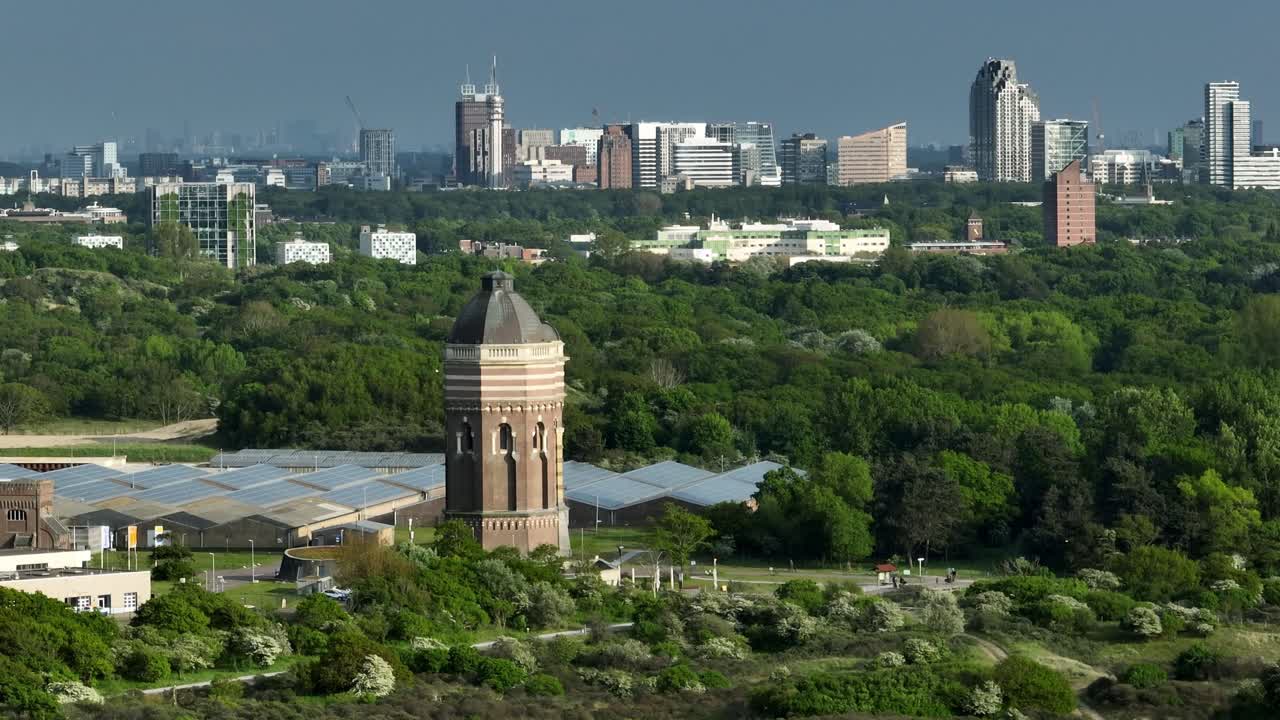 hermosas vistas de la haya, den haag, el horizonte de la ciudad, los árboles del bosque, un día soleado, una amplia vista aérea
