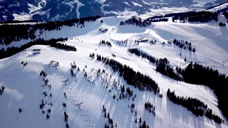 panoramic top view from drone on cable way in ski resort