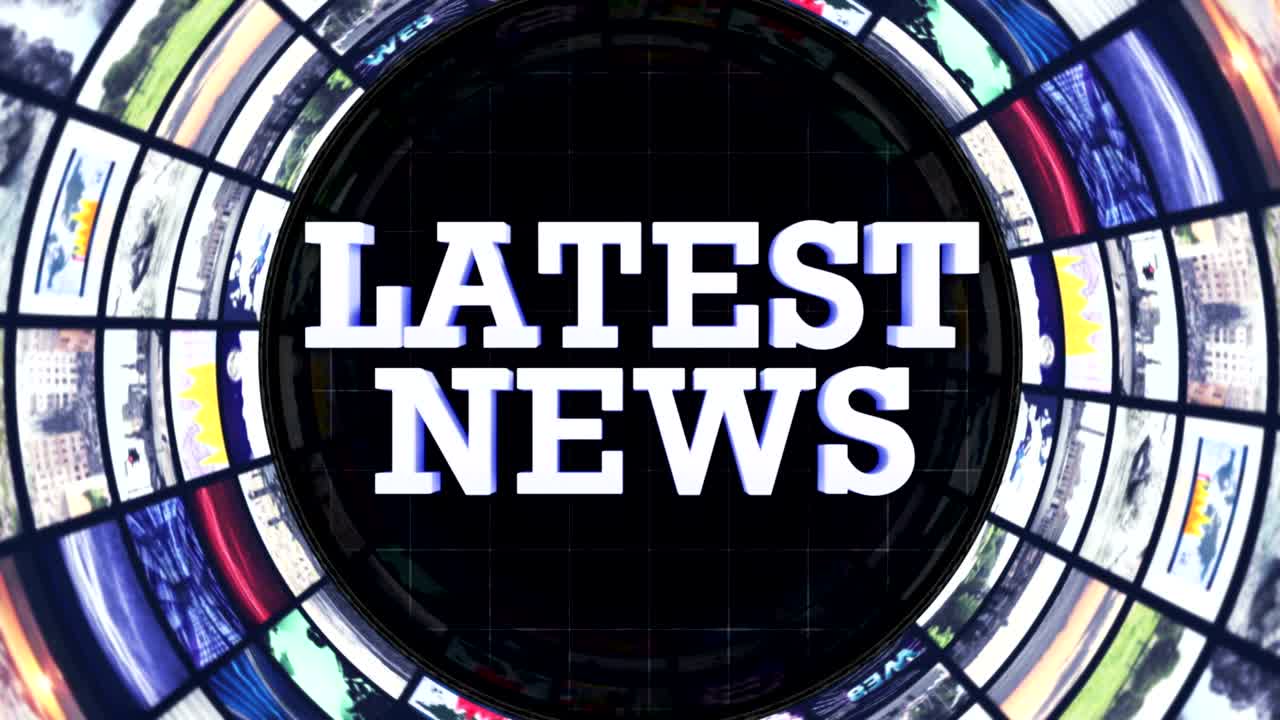 최신 뉴스 텍스트 애니메이션 및 모니터 방 배경, 렌더링, 루프