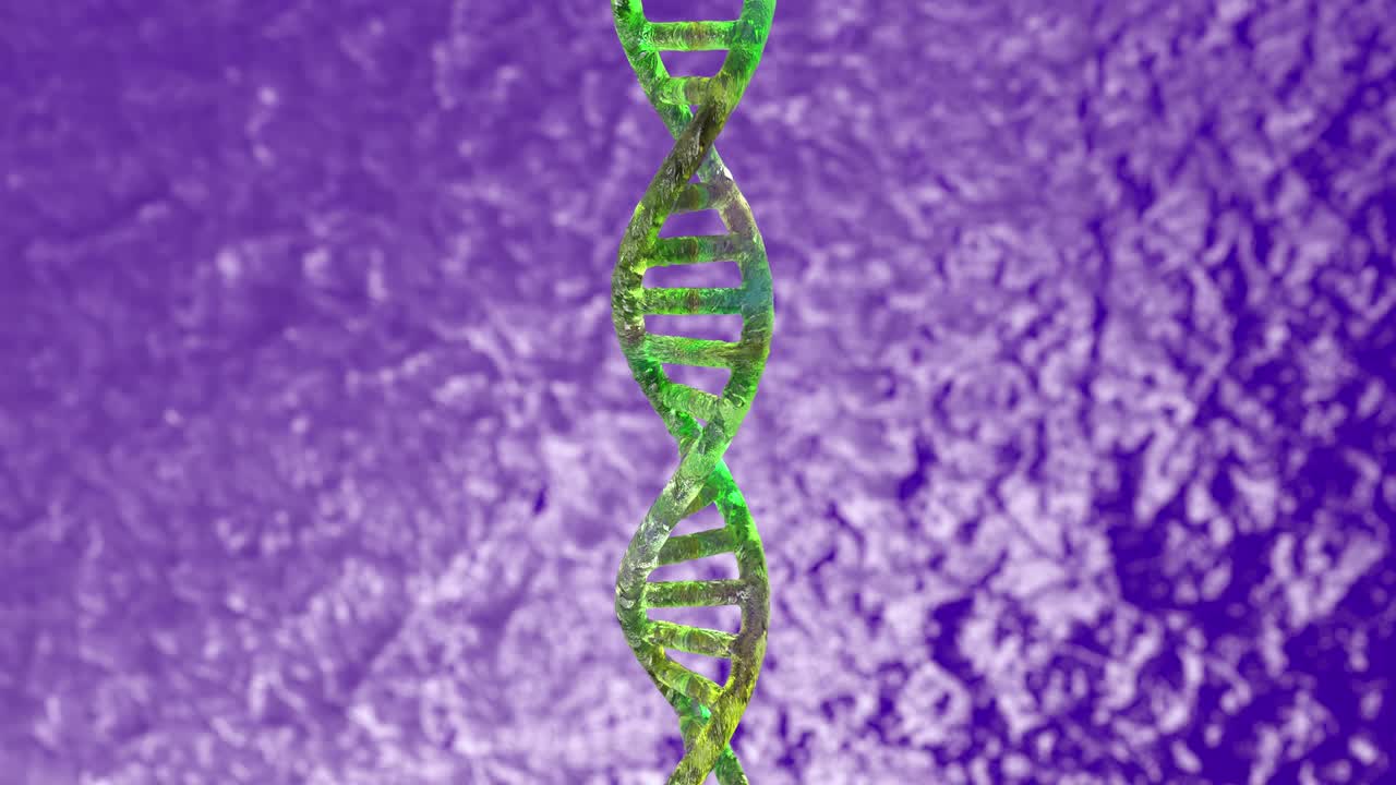 modelo estructural 3d de una doble hélice de adn. rotación en bucle aislada de una molécula de adn con espacio de copia o vacío alrededor para su texto o descripción.