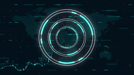 animación de escaneo de alcance circular sobre el mapa del mundo y datos en negro