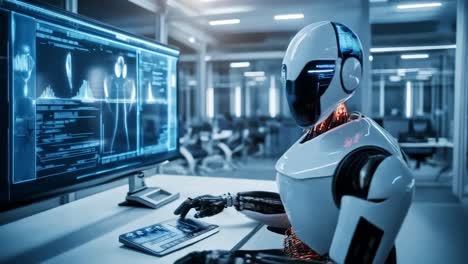 robot working in office