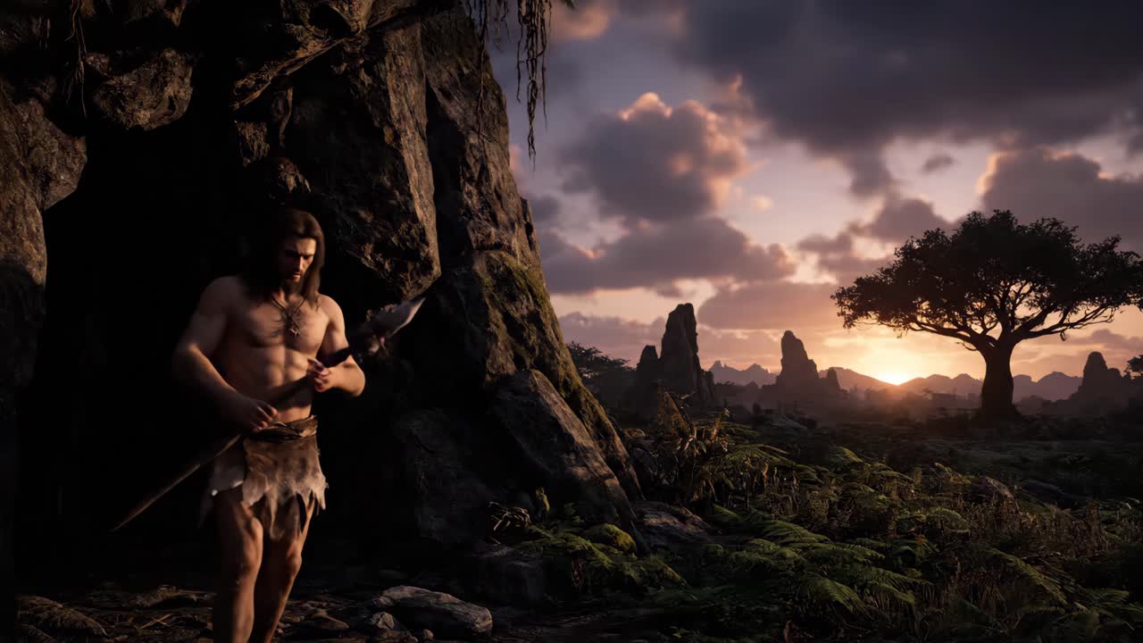 Caveman Hunter at Sunset