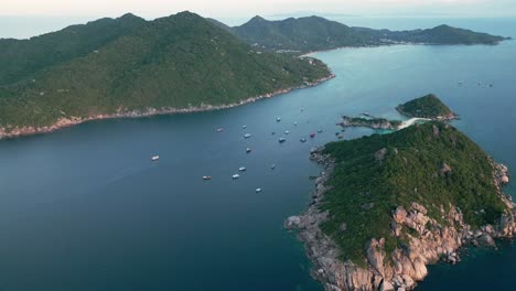 aerial sunset of nang yuan island, koh tao island in gulf of thailand