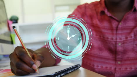 animation of clock moving fast over person making notes