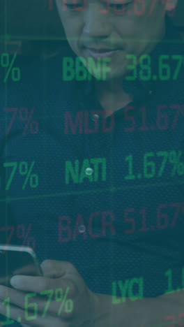 animação do processamento de dados financeiros sobre empresários que utilizam dispositivos eletrónicos