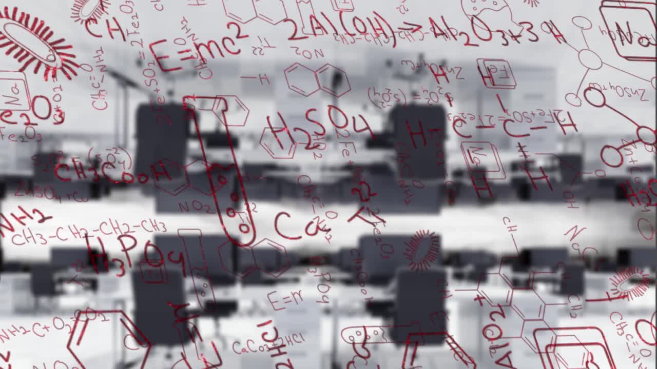 화학 방정식의 애니메이션이 모양을 이동합니다.