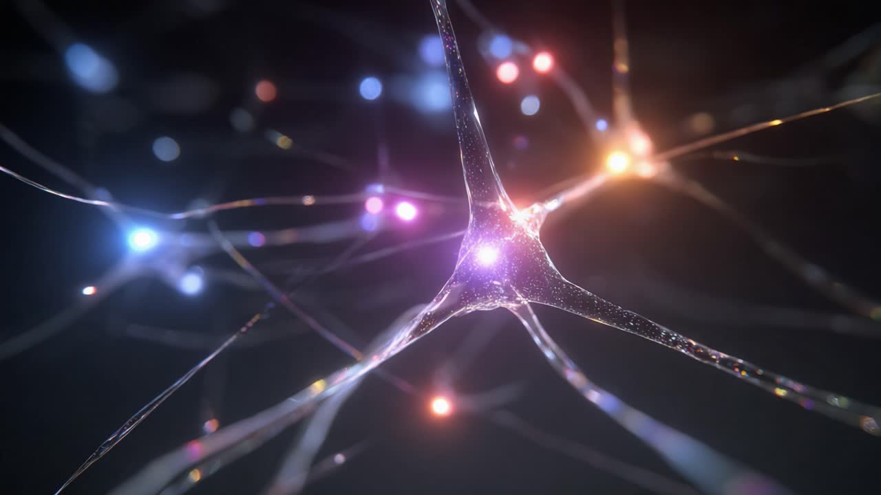 Neural network with neurons firing and sending electrical signals through synapses in a mesmerizing representation of brain activity, showing the complexity of thought and consciousness