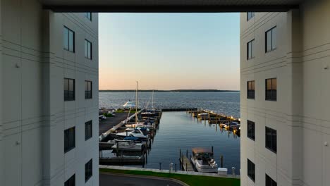 muskegon lake as seen from between apartments