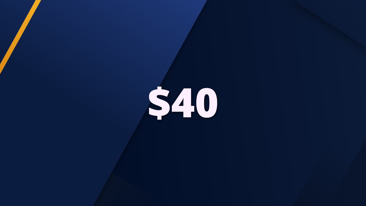 Minimal style price animation featuring $40. Perfect for digital marketing, online shopping clips, or promotional campaigns