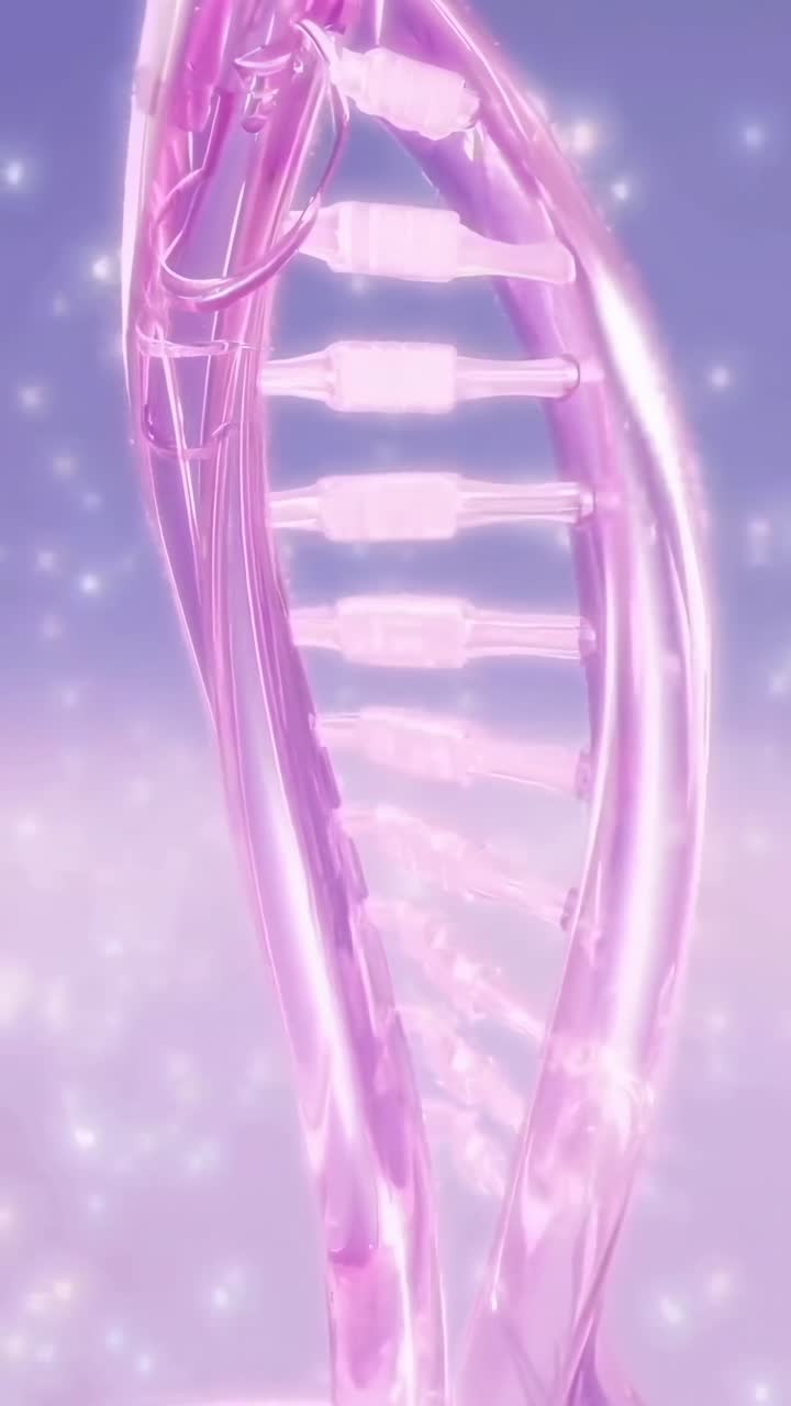 Video ravvicinato di un'elica di DNA rosa, ripreso da una bassa angolazione, con una luce soffusa e sognante, Live mobile