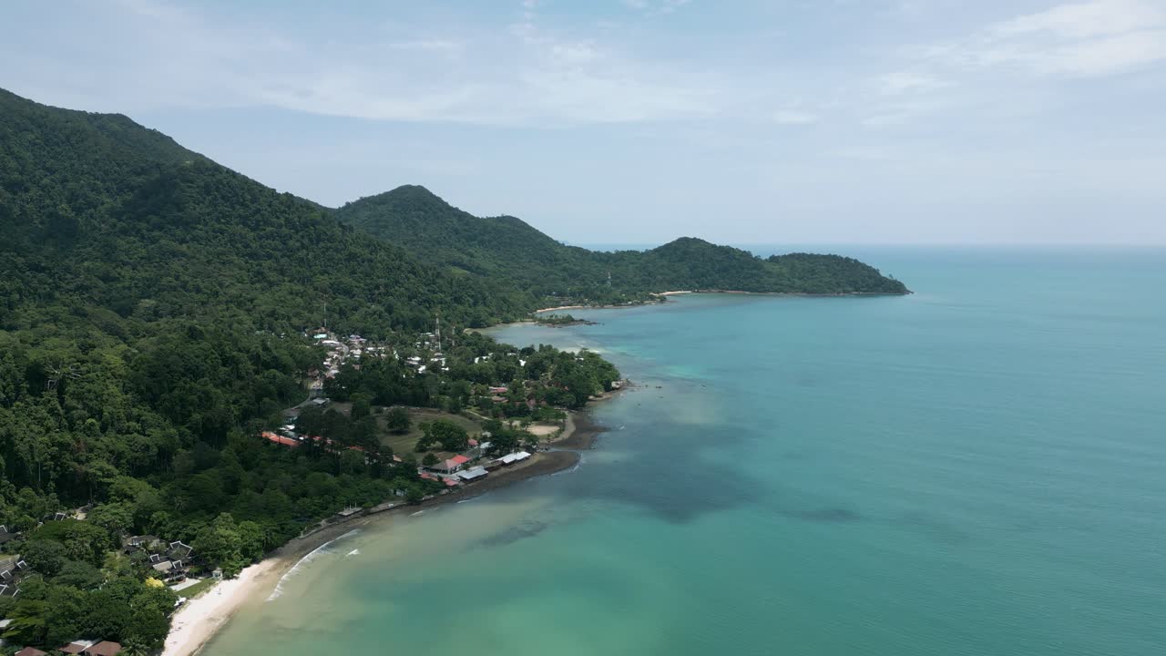 Aerial Scenic Nature Drone Footage of the Mountains and Beaches on the Tropical Island of Koh Chang in Thailand on a Sunny Day