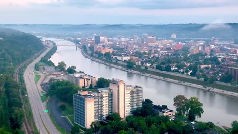 charleston west virginia aerial push in across the kanawha river
