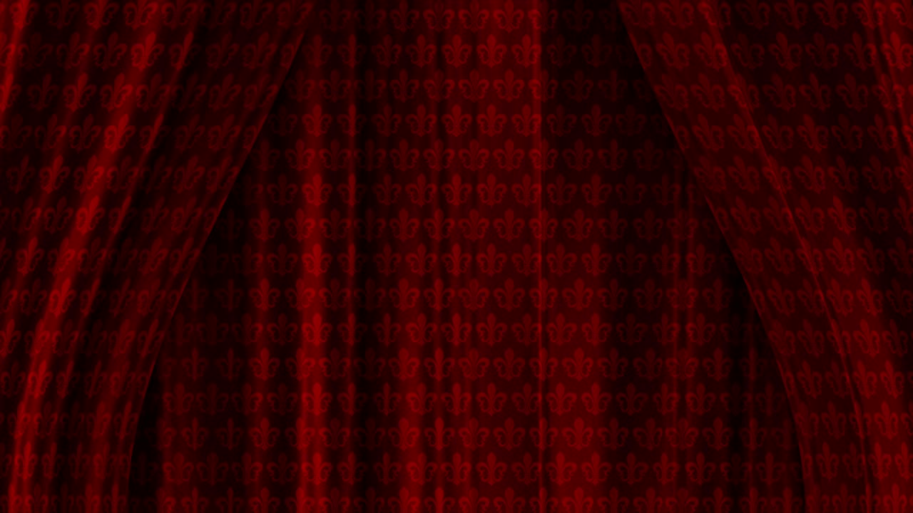 Royal opening curtains. The pattern is a monogram. Animation in loop seamless motion through the curtains.