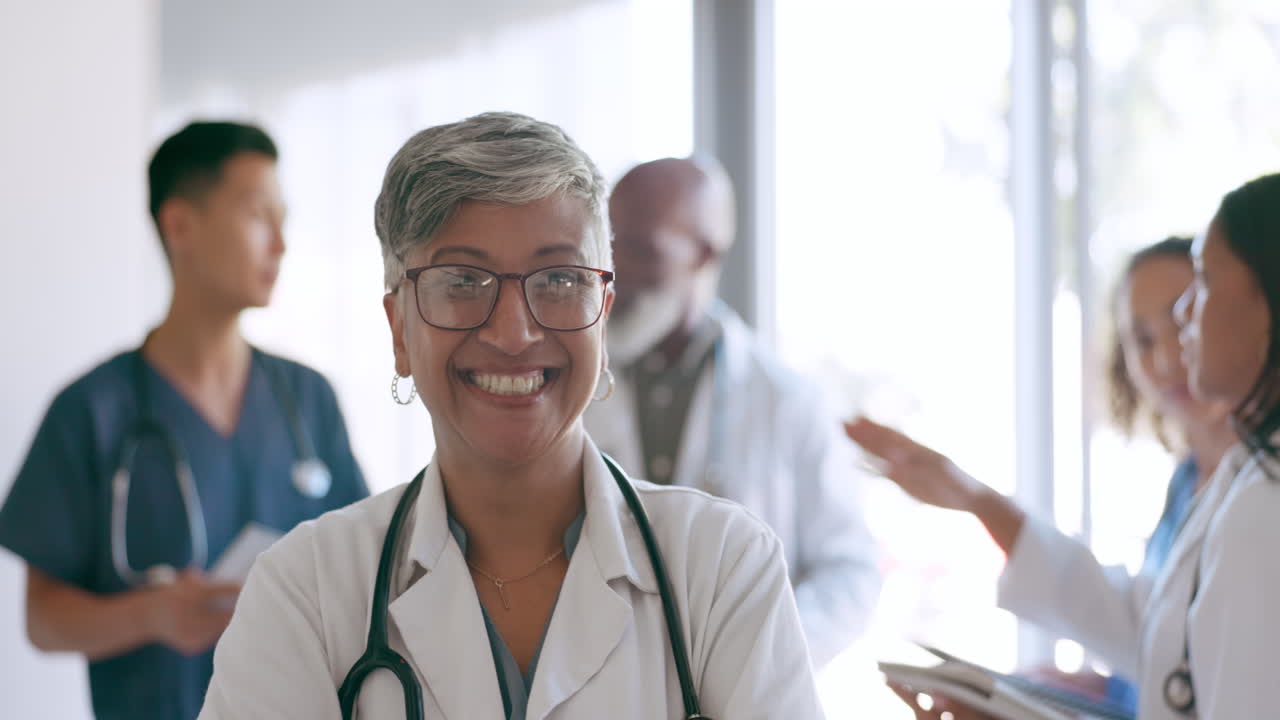 Face, doctor and senior woman in hospital ready
