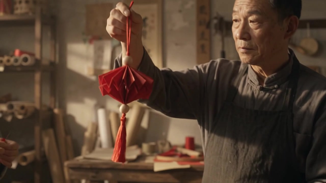 Artesãos criando decorações tradicionais de lanternas de papel chinesas