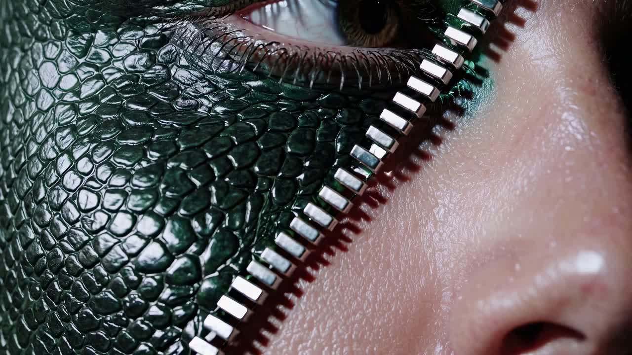 Woman with Snake Skin Face Makeup and Zipper