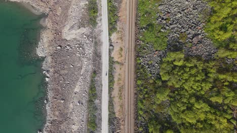 cycling in rallarvegen, popular recreational bicycle route in norway. - aerial shot