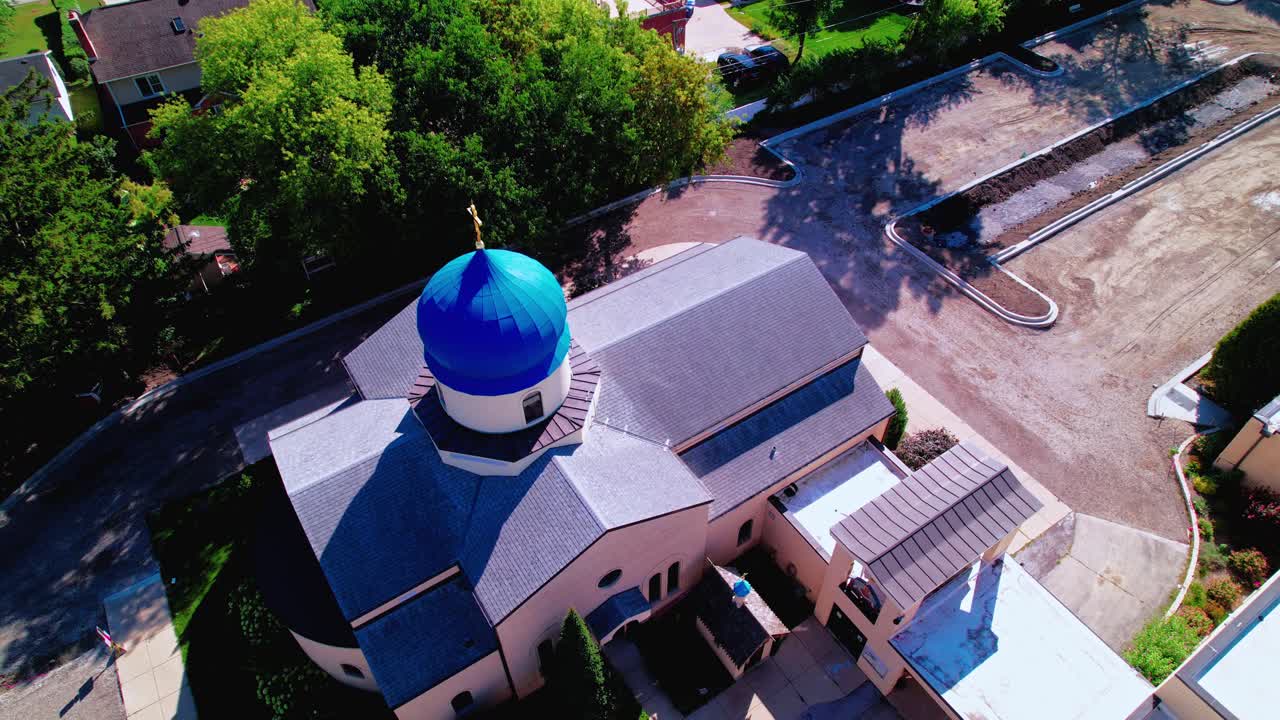 aerial of Holy Virgin Protection Russian Orthodox Cathedral from Des Plaines, Illinois USA