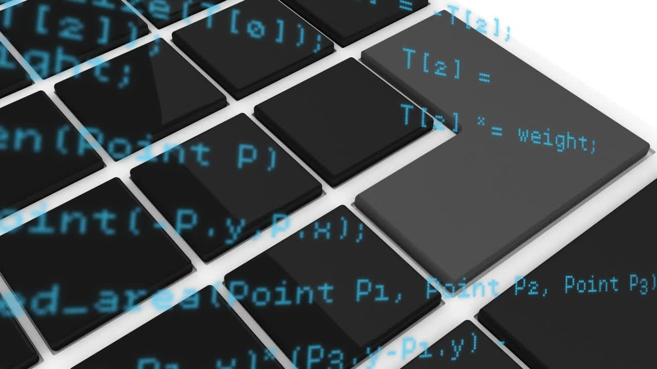 백그라운드에서 컴퓨터의 검은색과 회색 키를 통해 데이터 처리의 애니메이션