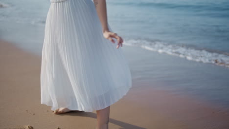 modern performer dancing beach enjoying ocean waves close up. girl moving body