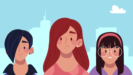 three girls on the city animation