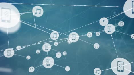 Animation-of-network-of-connections-with-icons-over-circuit-board-background