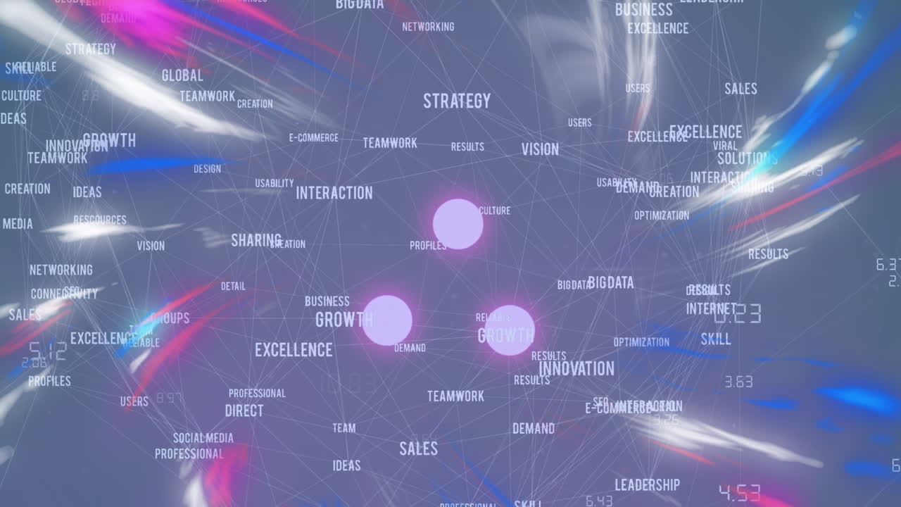 파란색 배경에 텍스트와 모양을 가진 연결 네트워크의 애니메이션