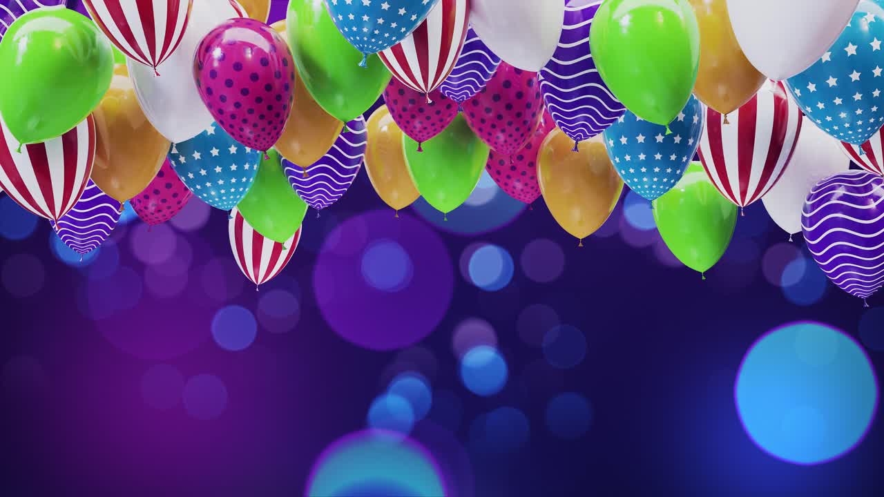 globos multicolores en el techo borroso fondo bokeh