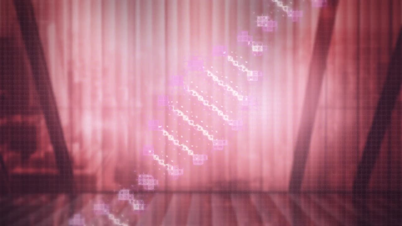 animación de la cadena de adn sobre el paisaje urbano