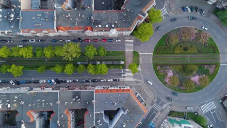 aerial poland, top view of crowded streets of szczecin