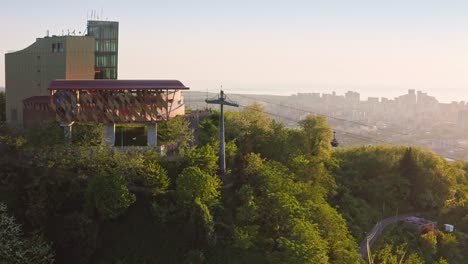 flying nearby cableway station on the hill