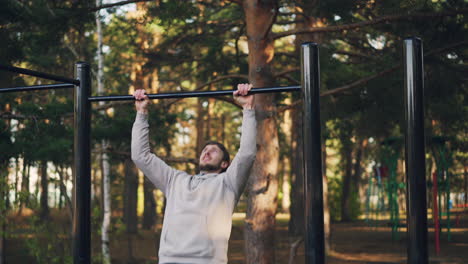 Man Doing Pull-ups in a Park