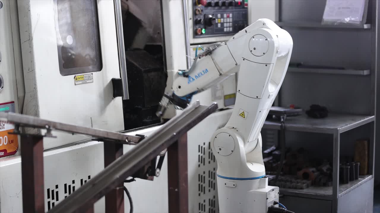 robot is working in the warehouse of high quality technology and making HIGH precision components