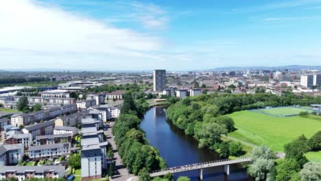 gorbals glasgow regeneration project, urban housing, river nature, aerial