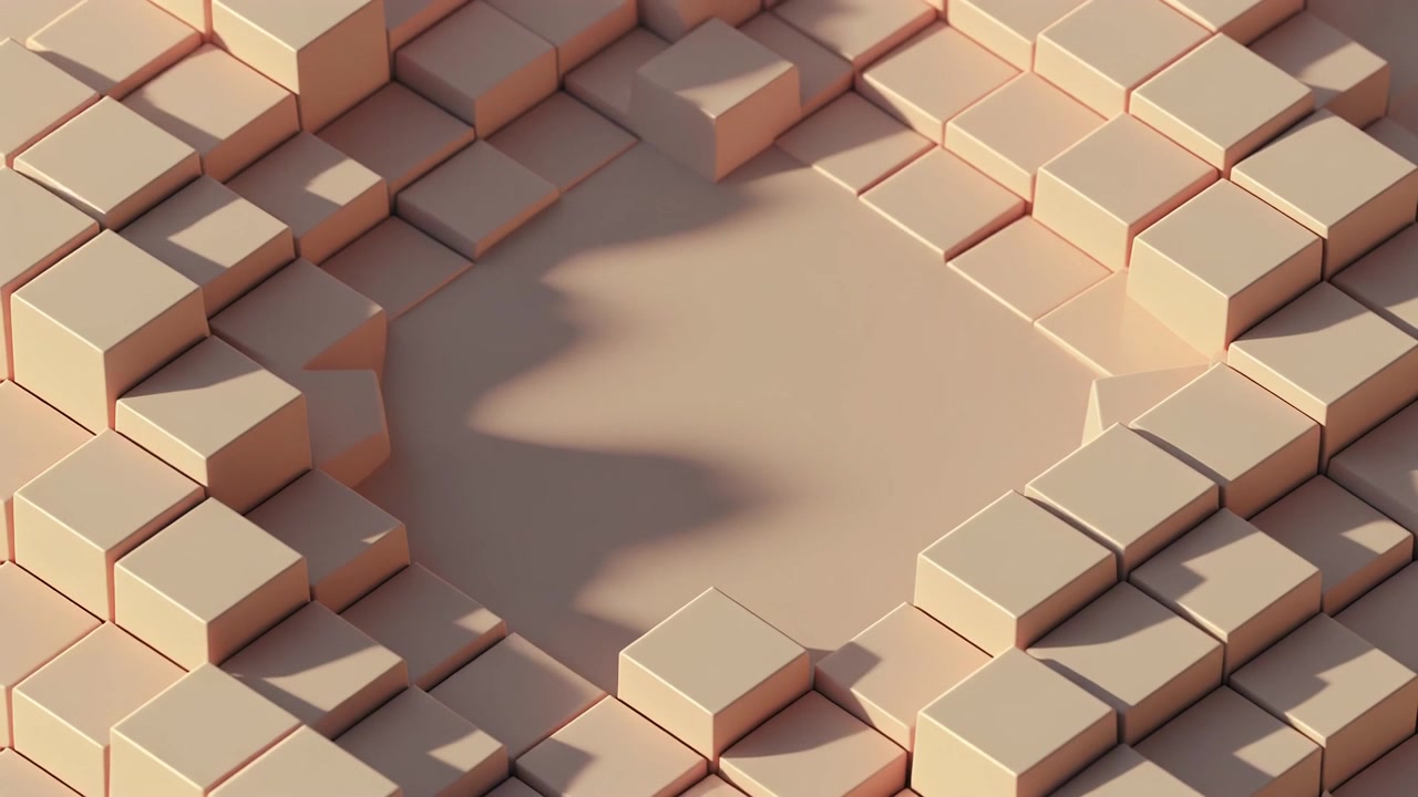 Abstract Animation of Moving Beige Cubes Forming a Circular Pattern