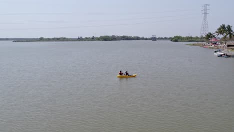 aerial view of a couple in a canoe in the fray andres de olmos park in tampico