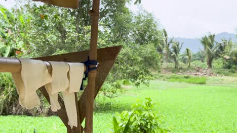 drying leather in a rural setting