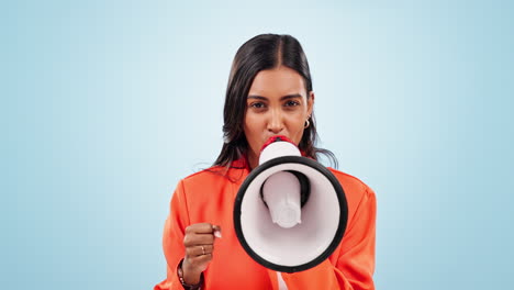 Business-woman,-megaphone-and-speaking