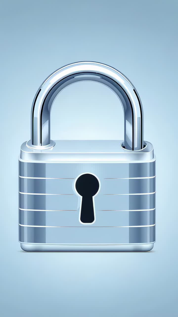 Vertical video: Camera zooming toward closed metallic padlock on blue gradient to highlight keyhole