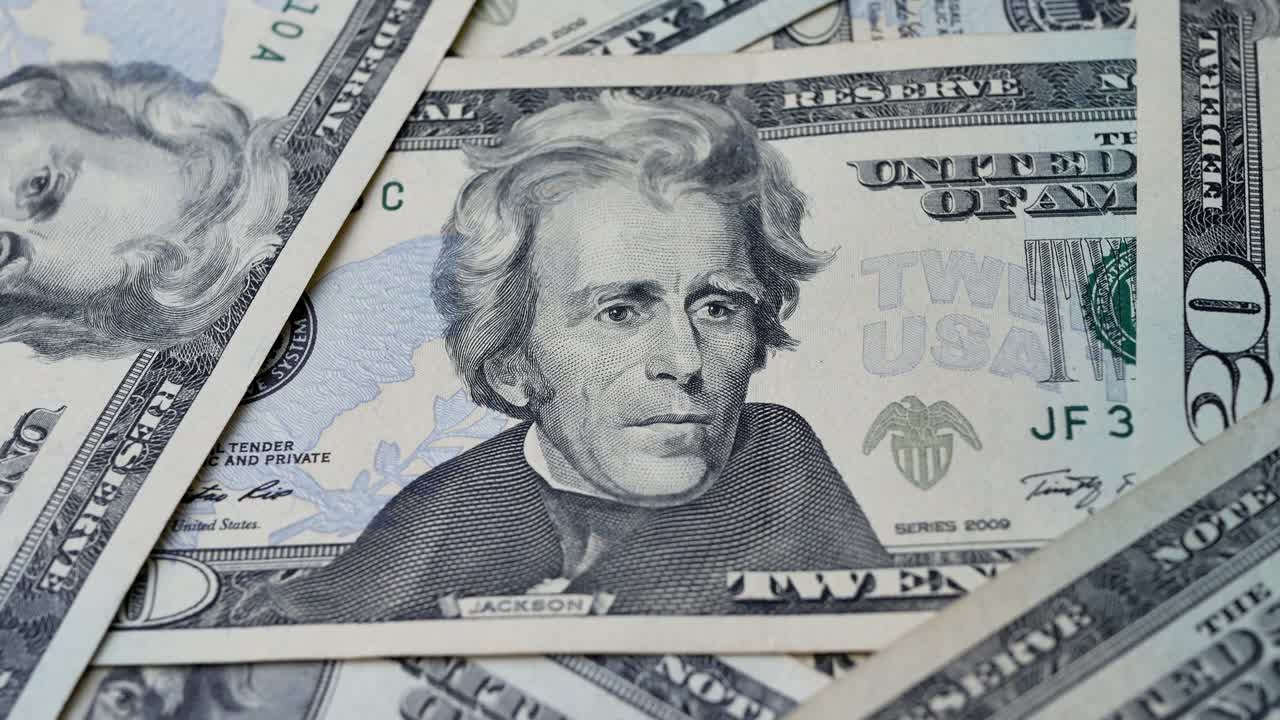 미국 7대 대통령 앤드류 잭슨의 초상화 20달러 지폐