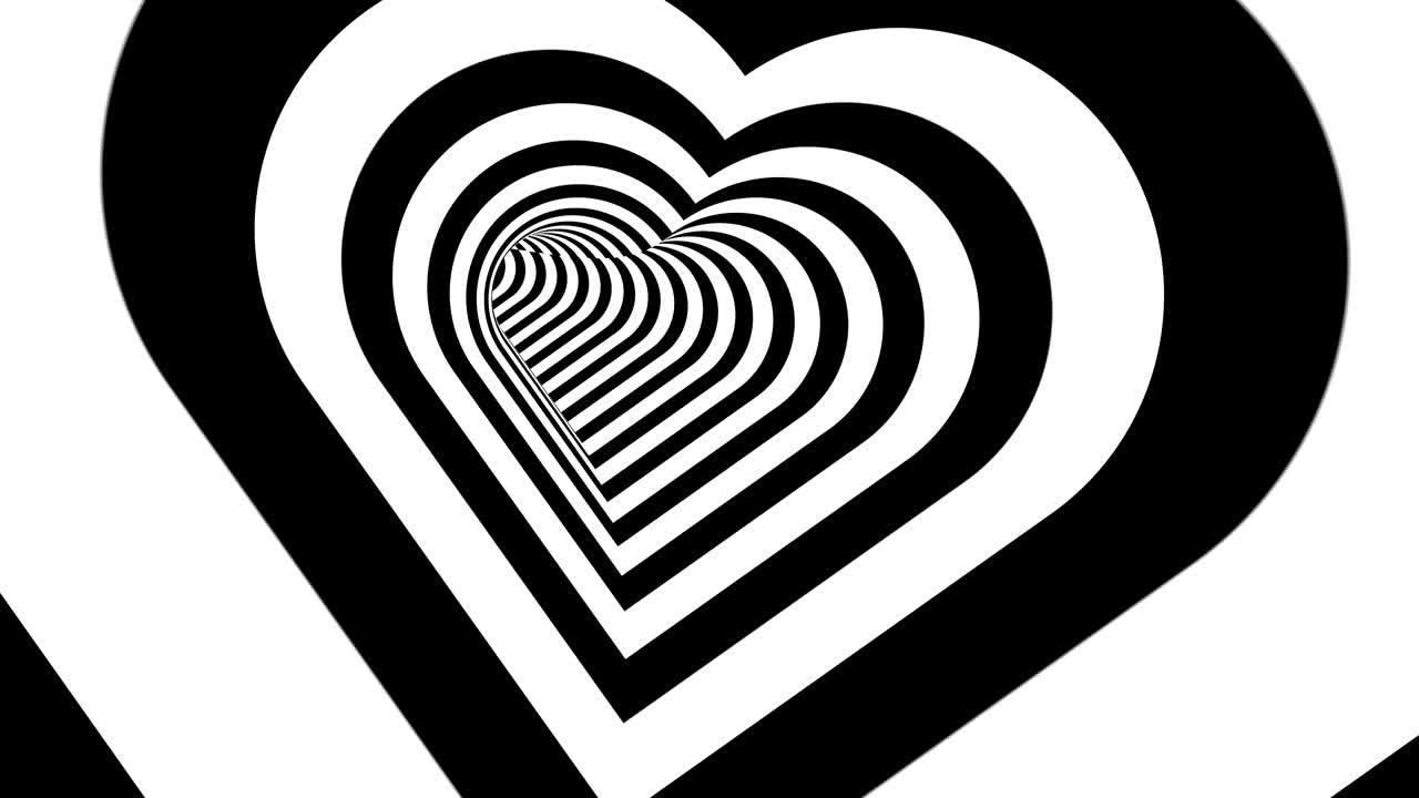 콘셉트 디자인을 위한 추상적인 터널 심장, 발렌타인 러브 배경, 추상적인 기하학적 모양, 순수한 루프 4k