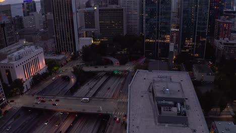drone shot of cars driving on interstate 5 to leave seattle's downtown district