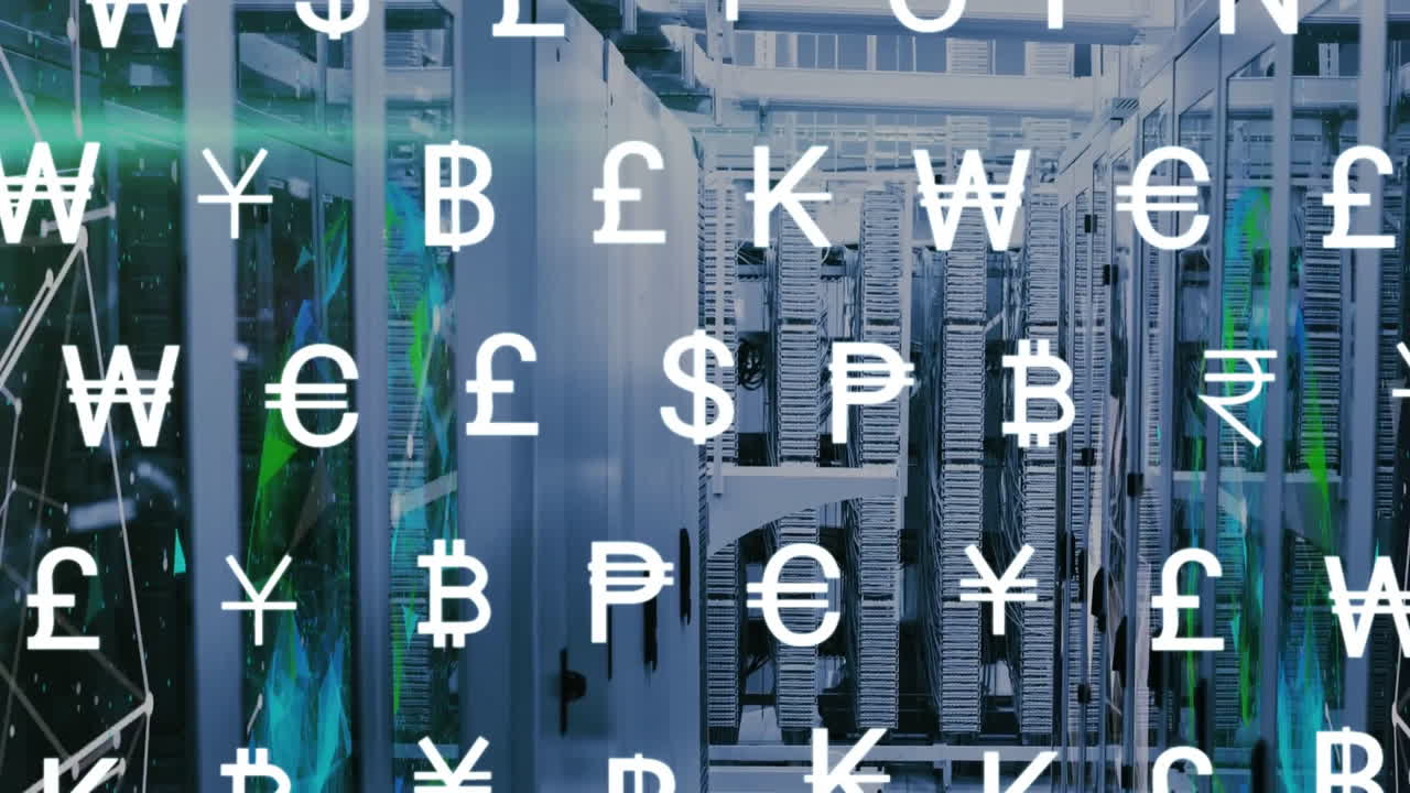 통화 기호의 애니메이션 및 컴퓨터 서버를 통해 데이터 처리