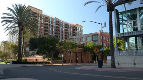 4k still shot of sunny summer day on island and union ave in downtown san diego on 9