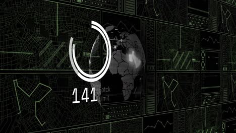 animación de círculos y procesamiento de datos sobre fondo negro